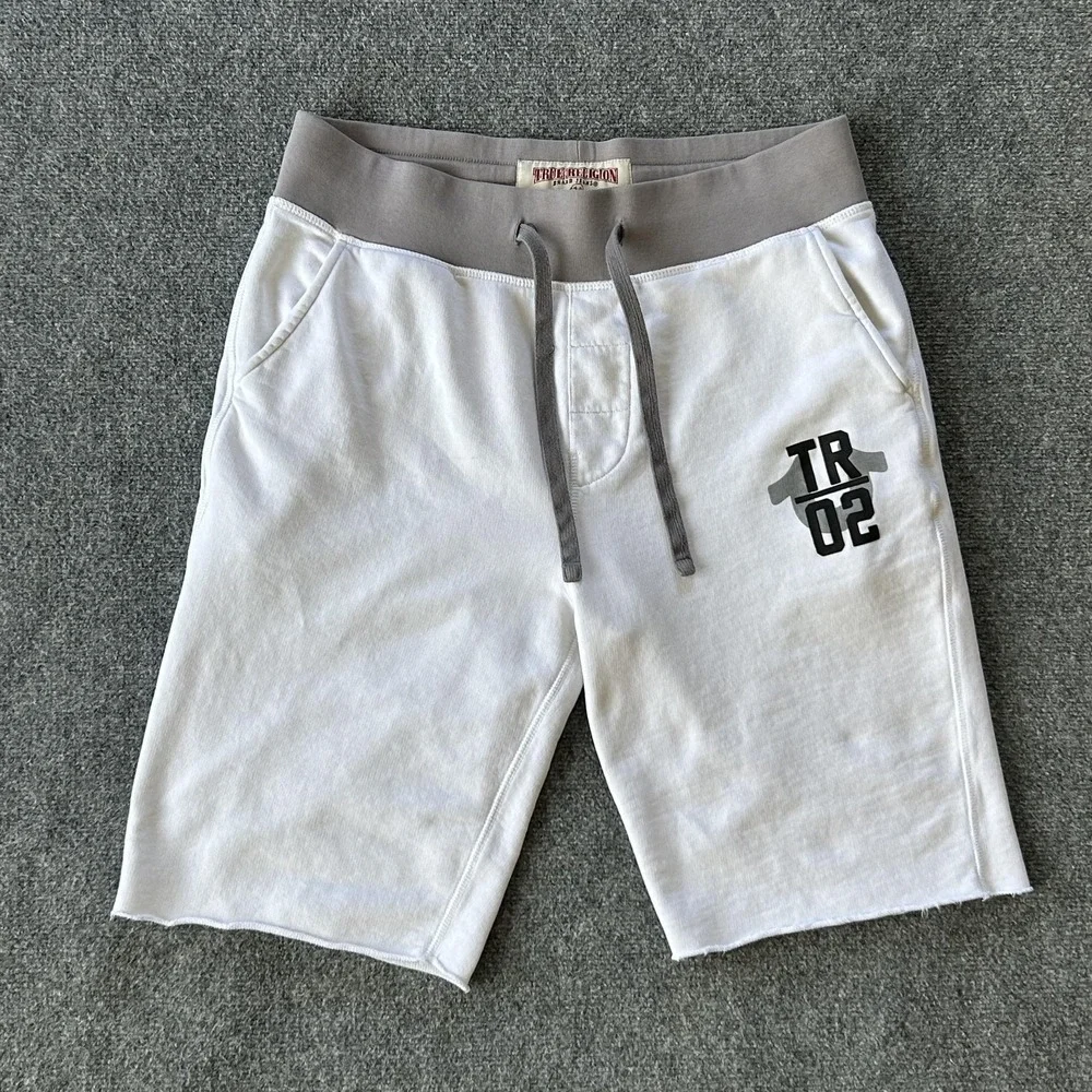 True Religion Sweat Shorts Mens Medium White‎ Cut Off Boxing